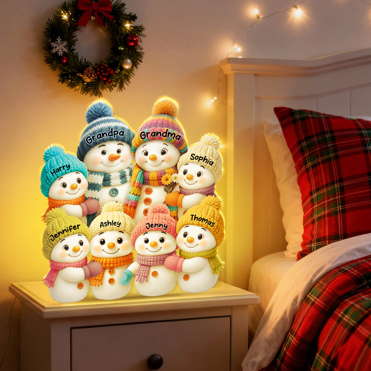 3D Effect Snowman Grandma, Grandpa, Grandparents and Grandkids Personalized Light Box - Christmas Gift for Family, Grandma, Grandpa