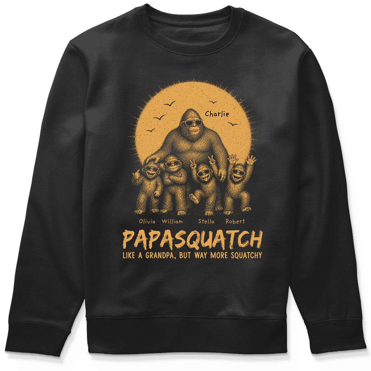 Retro Yellow Vintage Dad Grandpa Papasquatch - Personalized Shirt - Funny Father's Day Gift For Dad, Grandpa Husband