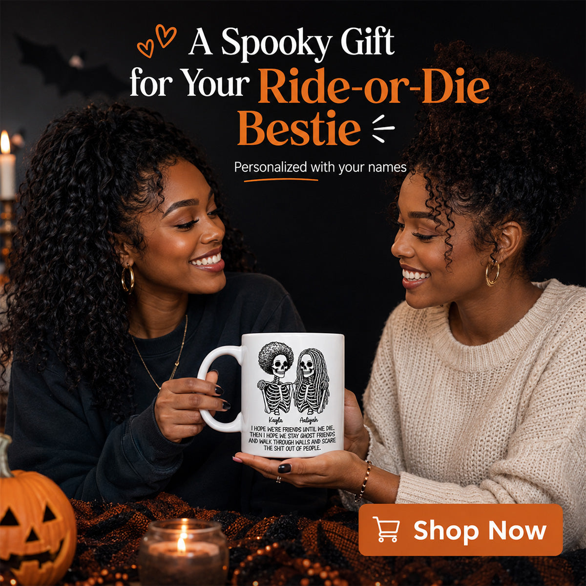 Skeleton Besties Until We Die - Personalized Mug - Funny Work Bestie Gift, Halloween Keepsake For Best Friends