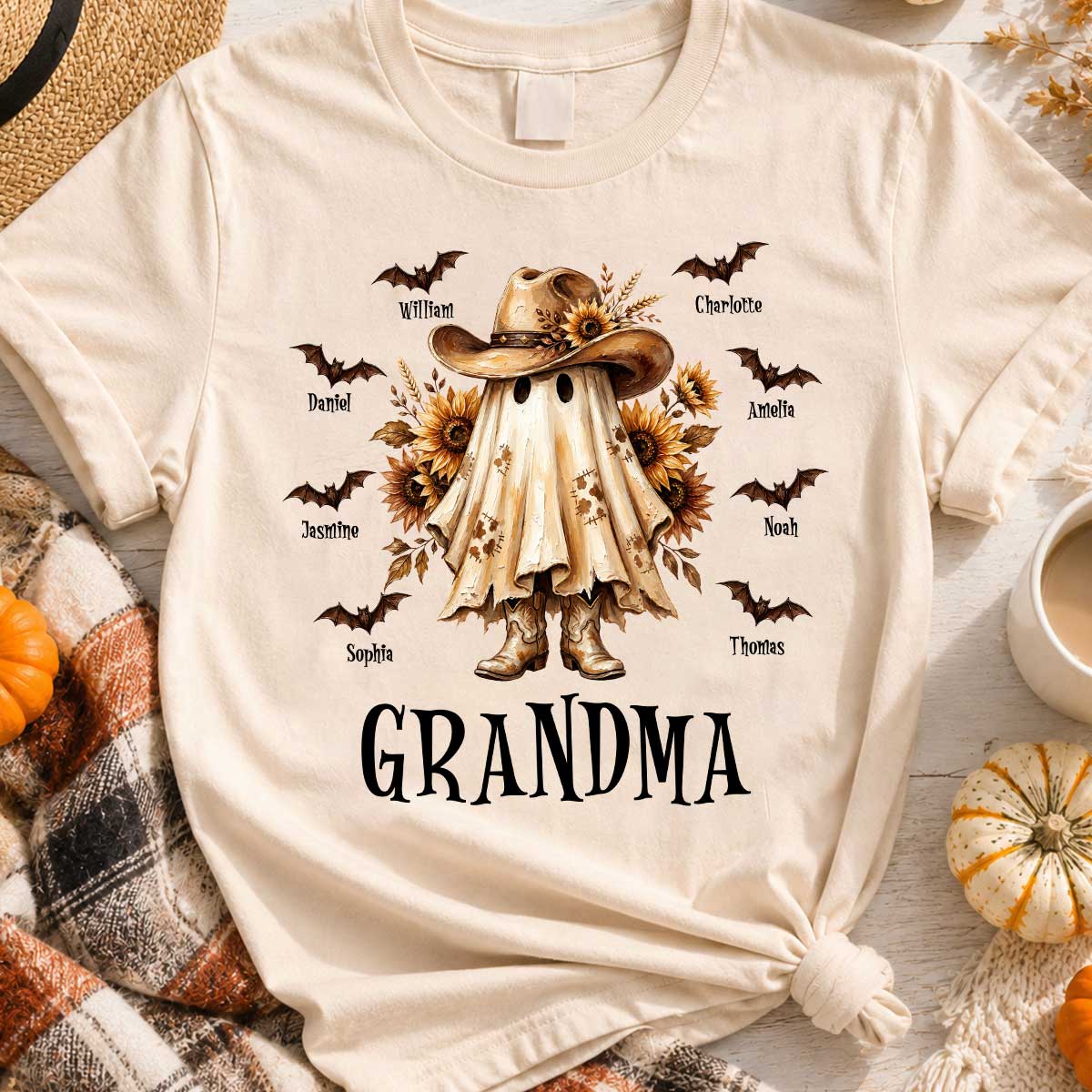 Western Cowgirl Boo Grandma Fall Season Halloween - Personalized Shirt - Halloween Gift For Grandma