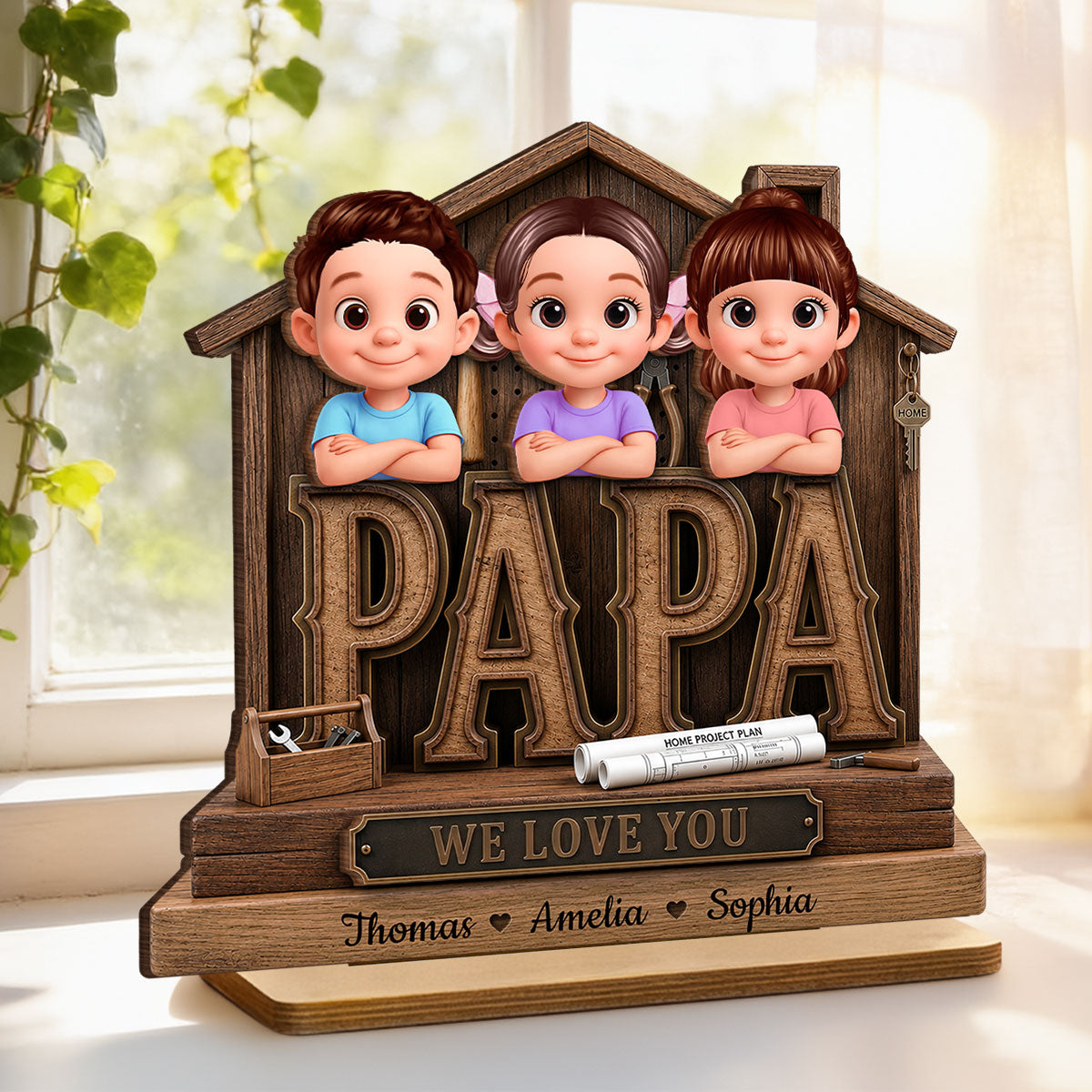 Papa Home Tools We Love You - Personalized 2-Layered Wooden Plaque -  Gift for Grandpa, Dad