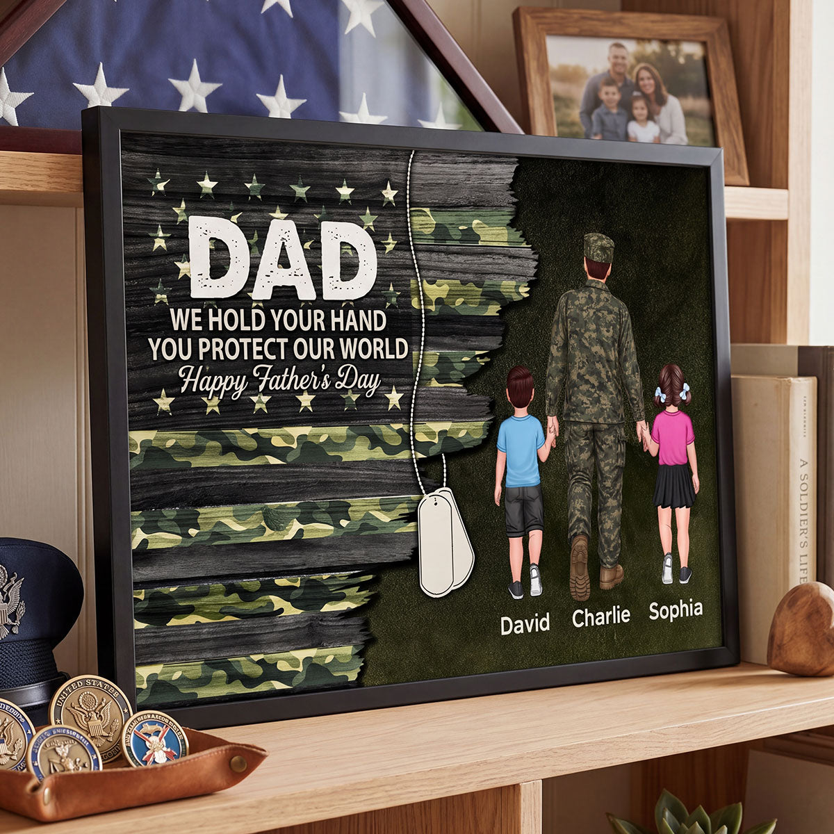 Army Millitary Half Camouflage Flag Dad - Personalized Poster - Father's Day Gift For Dad