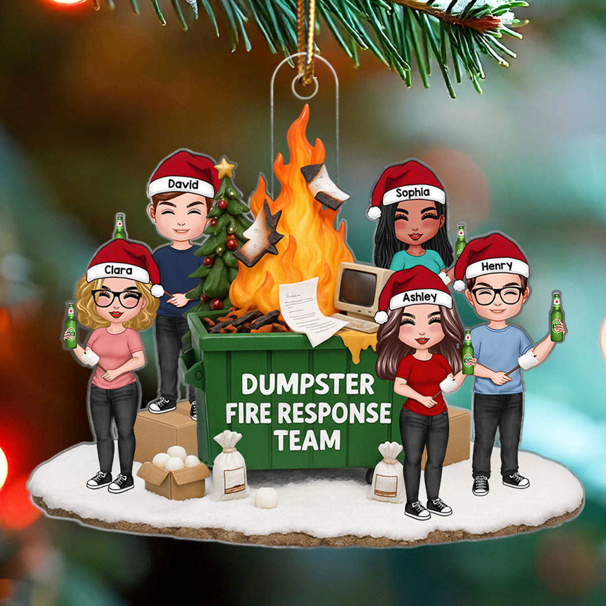 Funny Coworkers Dumpster Fire Response Team - Personalized Acrylic Ornament - Funny Holiday Christmas Gift for Coworkers, Office Chaos
