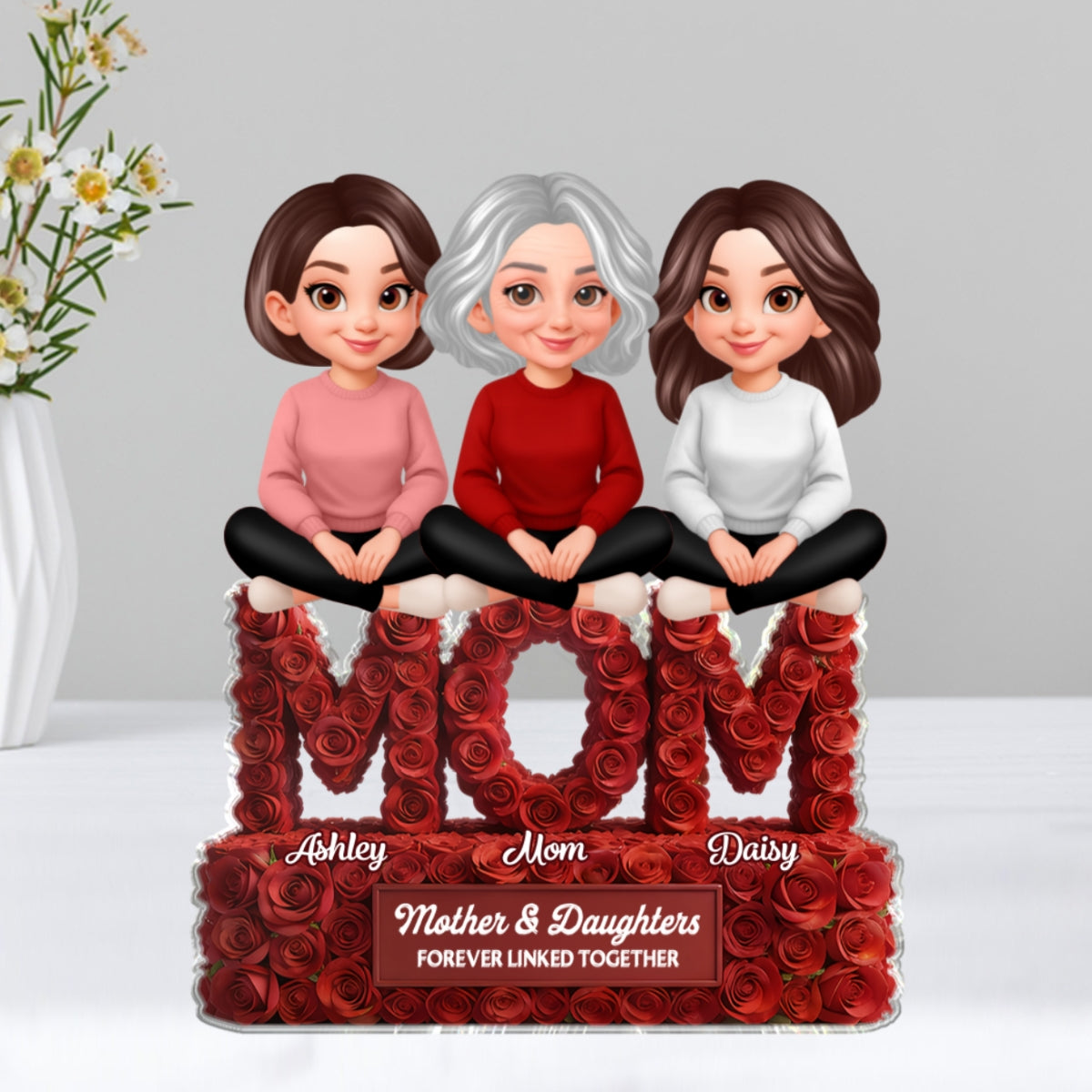 Roses MOM And Daughters Sons - Personalized Acrylic Block Plaque - Gift For Mom