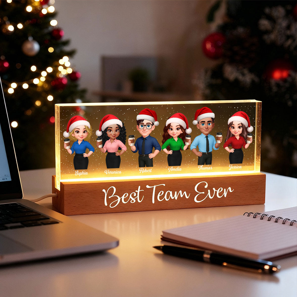 Best Team Ever - Personalized Acrylic Block Plaque LED Night Light - Gift For Colleagues, Coworkers, Boss