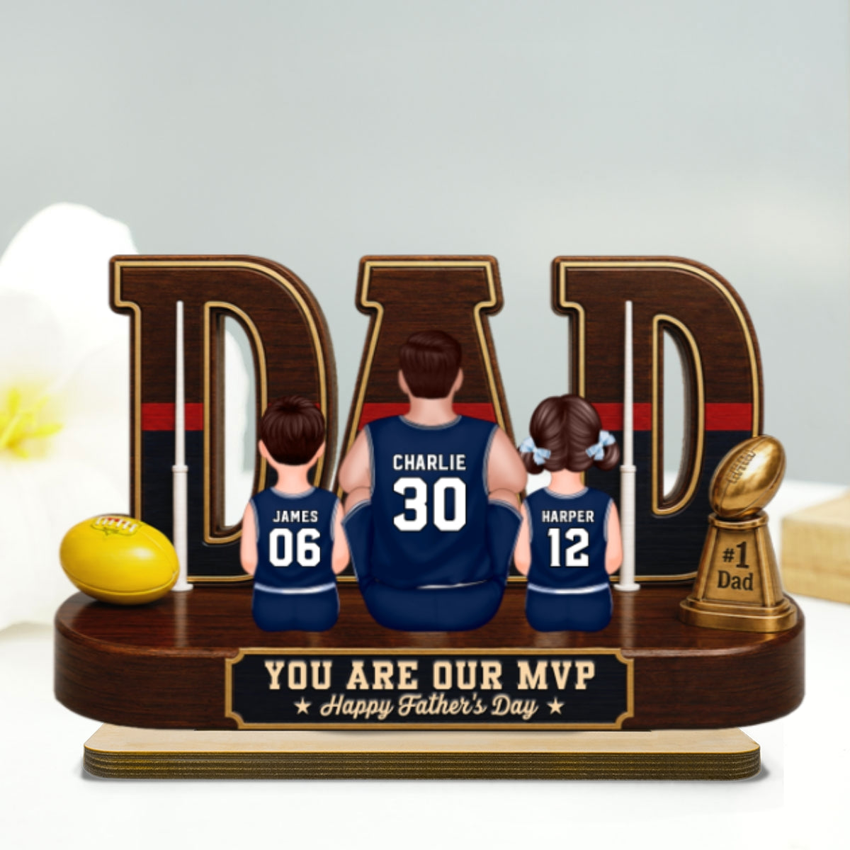 Australian Rules Football Dad Legend Daddy's Dream Team - Personalized 2-Layered Wooden Plaque - Father's Day Gift For Dad