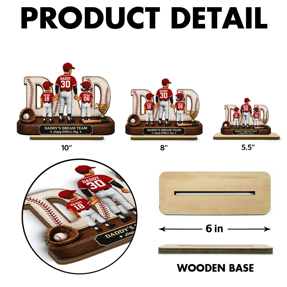 No 1 Baseball Dad Legend We Caught The Best Dad - Personalized 2-Layered Wooden Plaque -  Gift For Dad, Husband