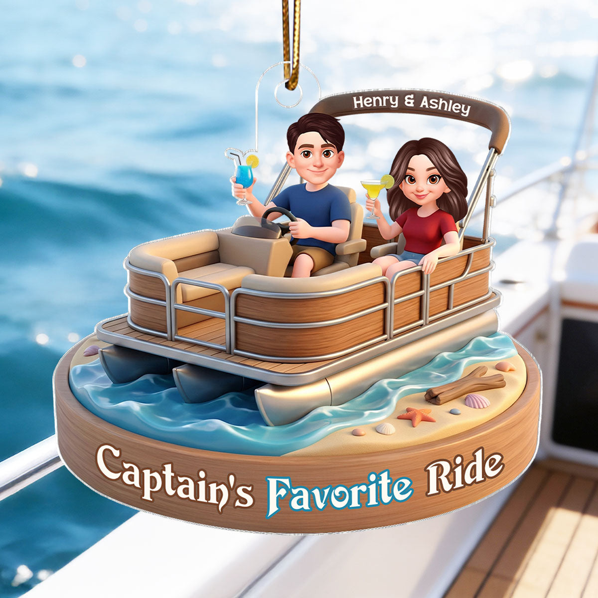 Husband and Wife Pontoon Captain's Favorite Ride - Personalized Acrylic Car Hanger - Gift for him, Gift for her