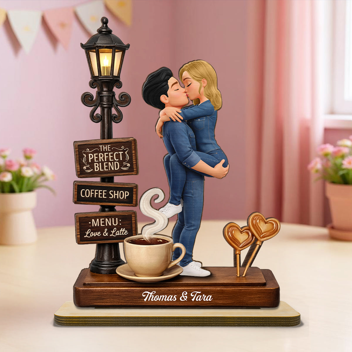 The Perfect Blend Love & Latte - Personalized 2-Layered Wooden Plaque - Anniversary, Valentine's Day Gift, Gift For Him, Gift For Her