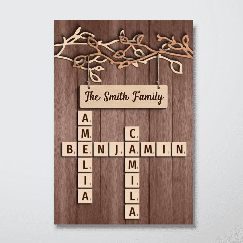 Rustic Vintage Family Forever Linked Together Crossword Puzzle Art - Personalized Poster - Heartfelt Gift For Family