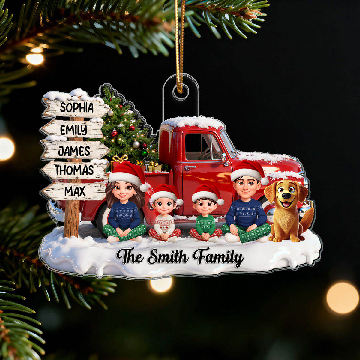 3D Effect Christmas Nostalgia Christmas Truck Sign Posts Beautiful Family Together - Personalized Acrylic Ornament - Gift For Family
