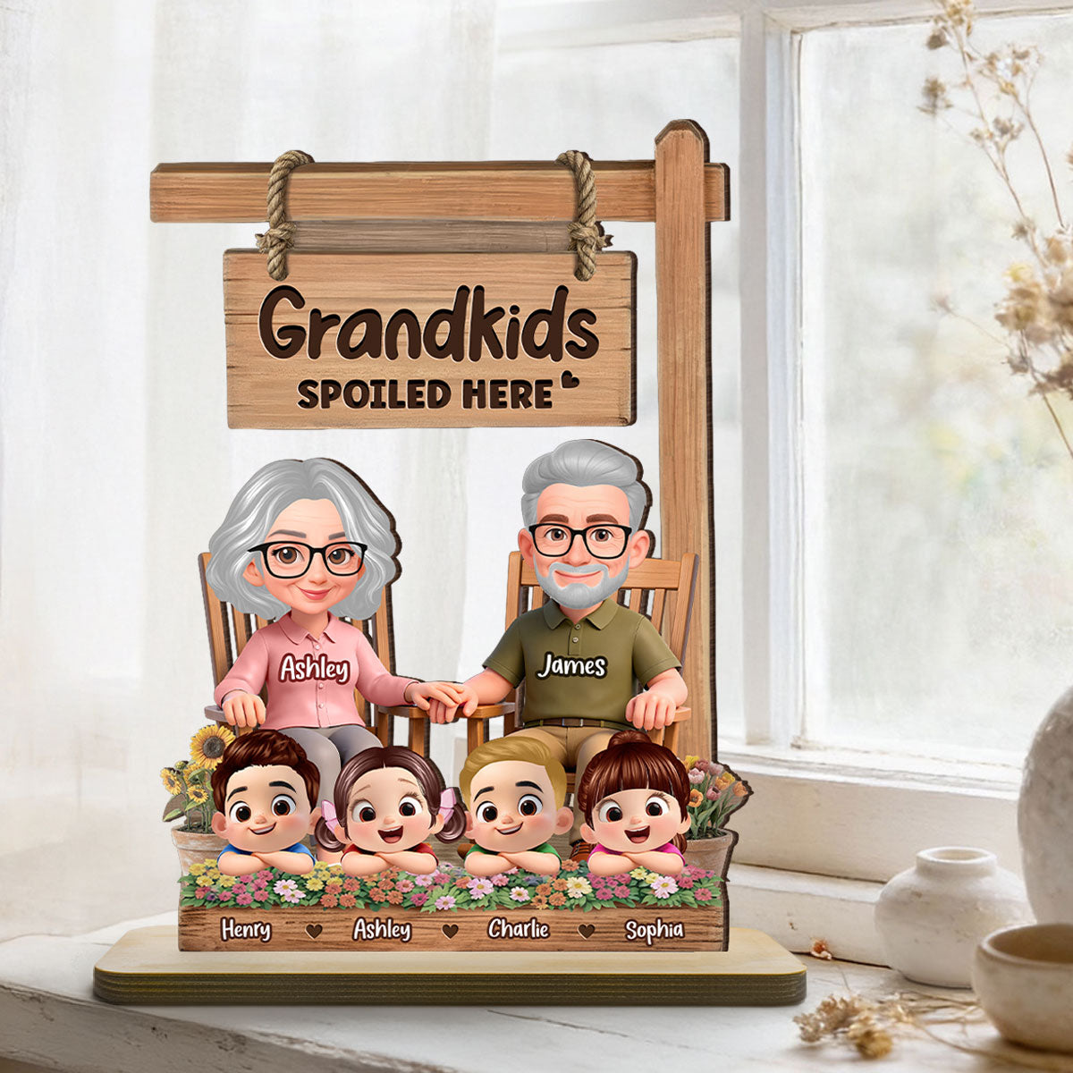 Grandkids Spoiled Here - Personalized 2-Layered Wooden Plaque - Gift for Grandma Grandma