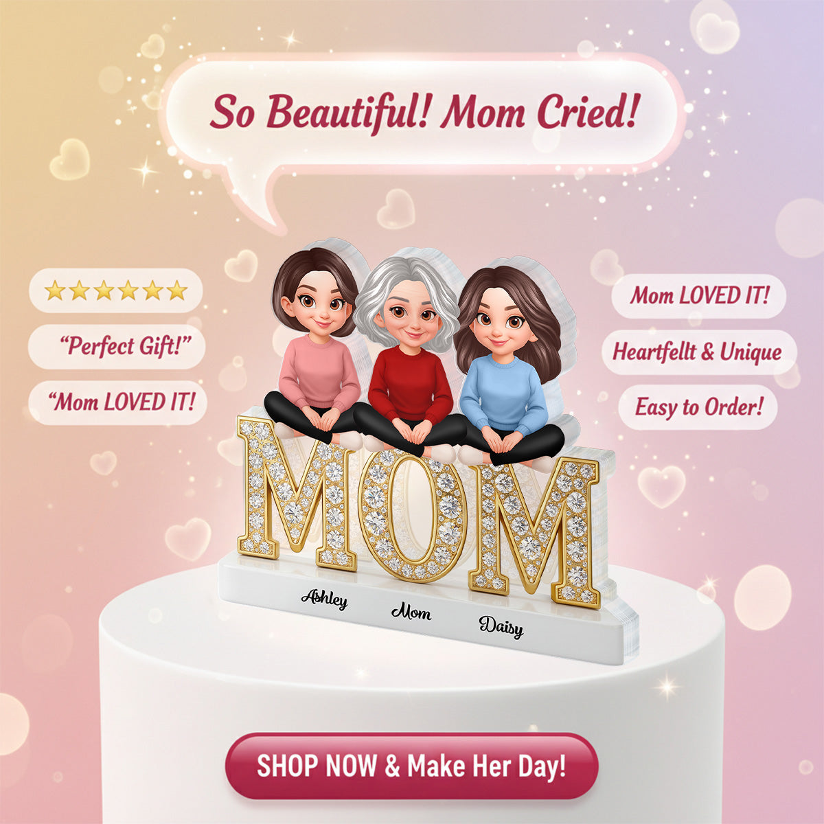 Heartfelt MOM And Daughters Sons Forever Linked Together - Personalized Acrylic Block Plaque - Mother's Day Gift For Mom