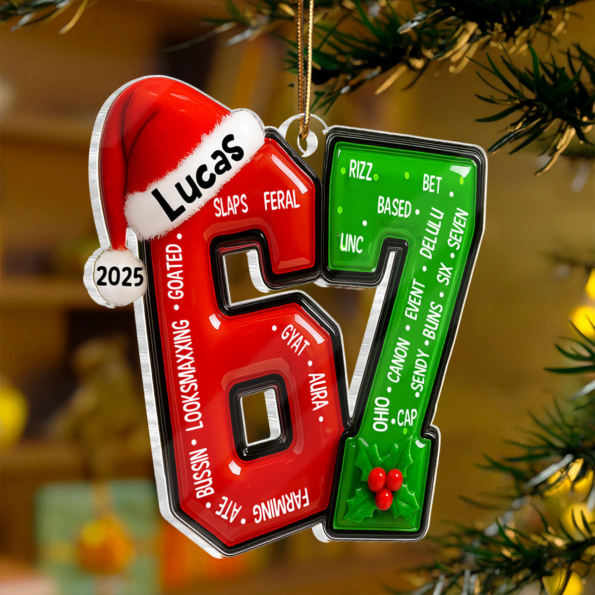 Funny Teen Slang Ornament 67 - Personalized Acrylic Ornament - Custom Name Christmas Ornament for Teens, Gen Z Meme Ornament, Cool Boy Gift, 2025 Trend Ornament