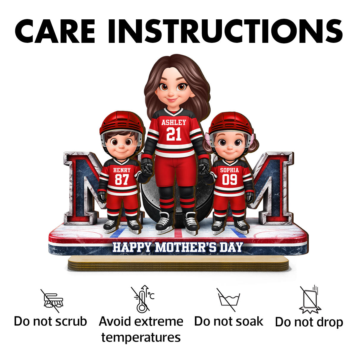 Mom And Her Kids Together Hockey - Personalized 2-Layered Wooden Plaque - Mother's Day Gift For Hockey Mom, Gift For Wife