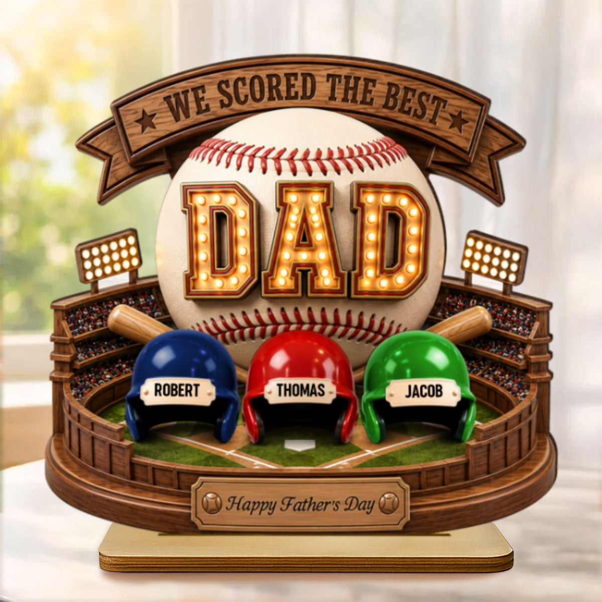 Baseball Dad The Greatest Champion Trophy - Personalized 2-Layered Wooden Plaque -  Gift For Dad, Husband