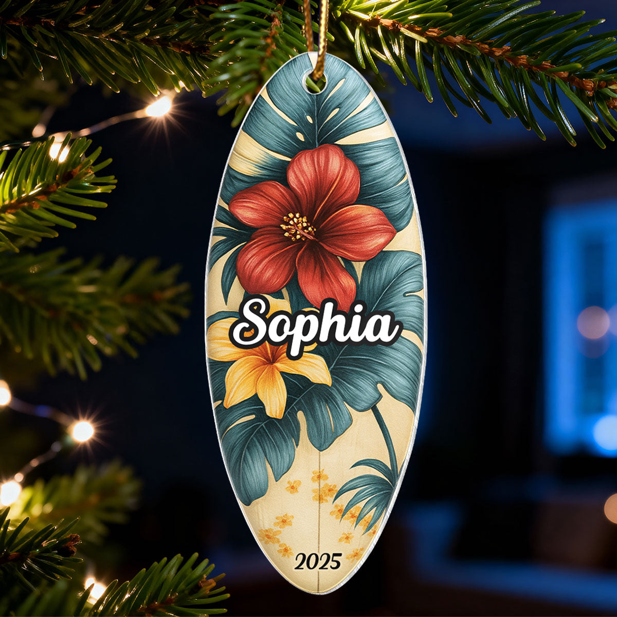 Custom Name Colorful Surfboard - Personalized Acrylic Ornament - Christmas Gift for Surfer