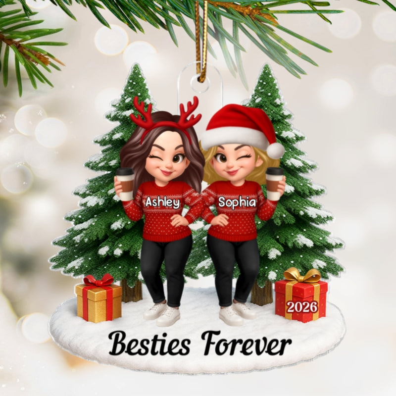 Besties Forever - Personalized Acrylic Ornament - Perfect Christmas Gift For Besties