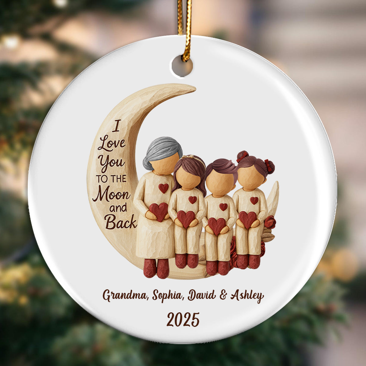 Grandma Grandpa Love You to the Moon & Back - Personalized Ceramic Ornament - Christmas Gift for Grandparents, Granchildren