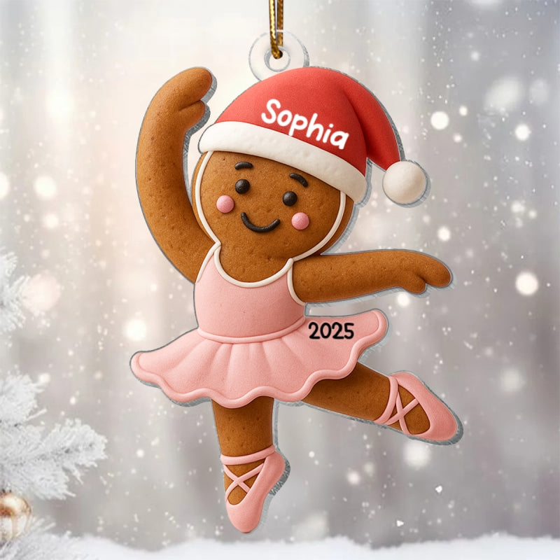Gingerbread Balletina Dance - Personalized Acrylic Ornament - Unique Christmas Gift For Little Girl, Daughter