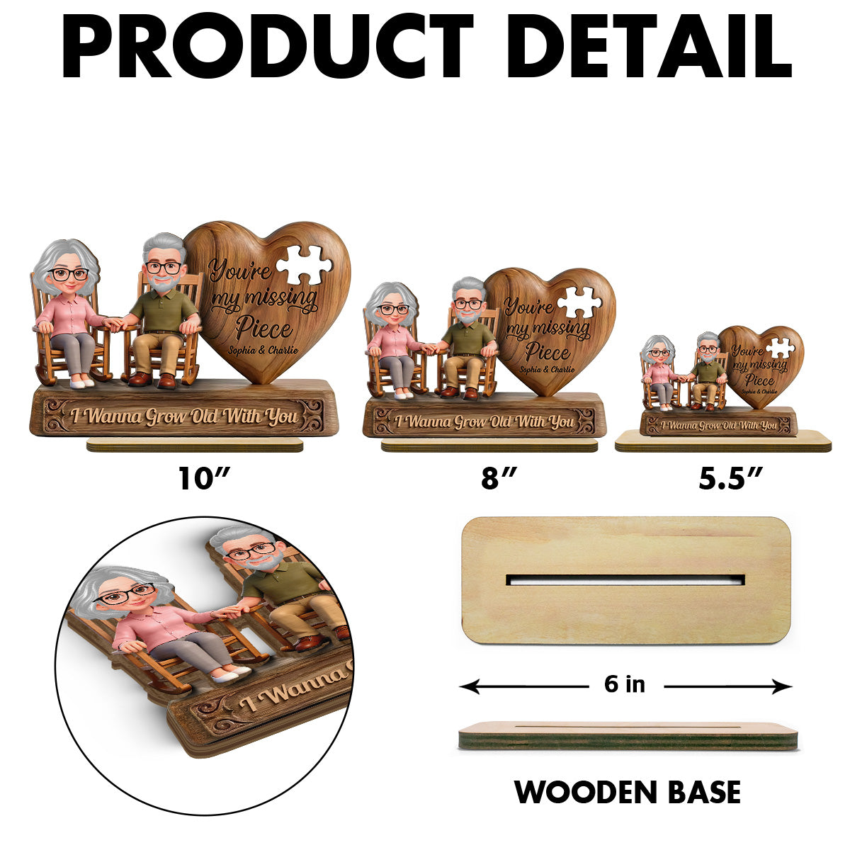 3D Effect Old Couple Sitting On Rocking Chair My Missing Piece - Personalized 2-Layered Wooden Plaque
