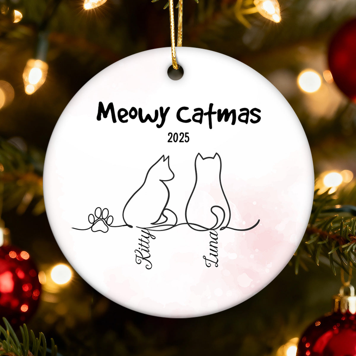 My Babies Cat Line Art - Personalized Ceramic Ornament - Christmas Ornament For Cat Lovers
