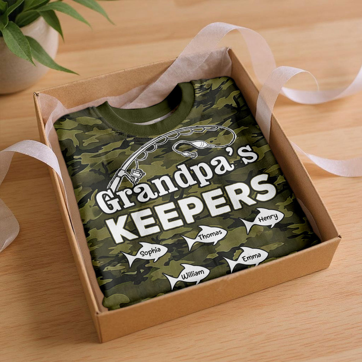 Grandpa's Keepers Kid Custom Name Camo Pattern - Personalized Shirt - Father's Day Gift For Fishing Grandpa, Dad, Husband