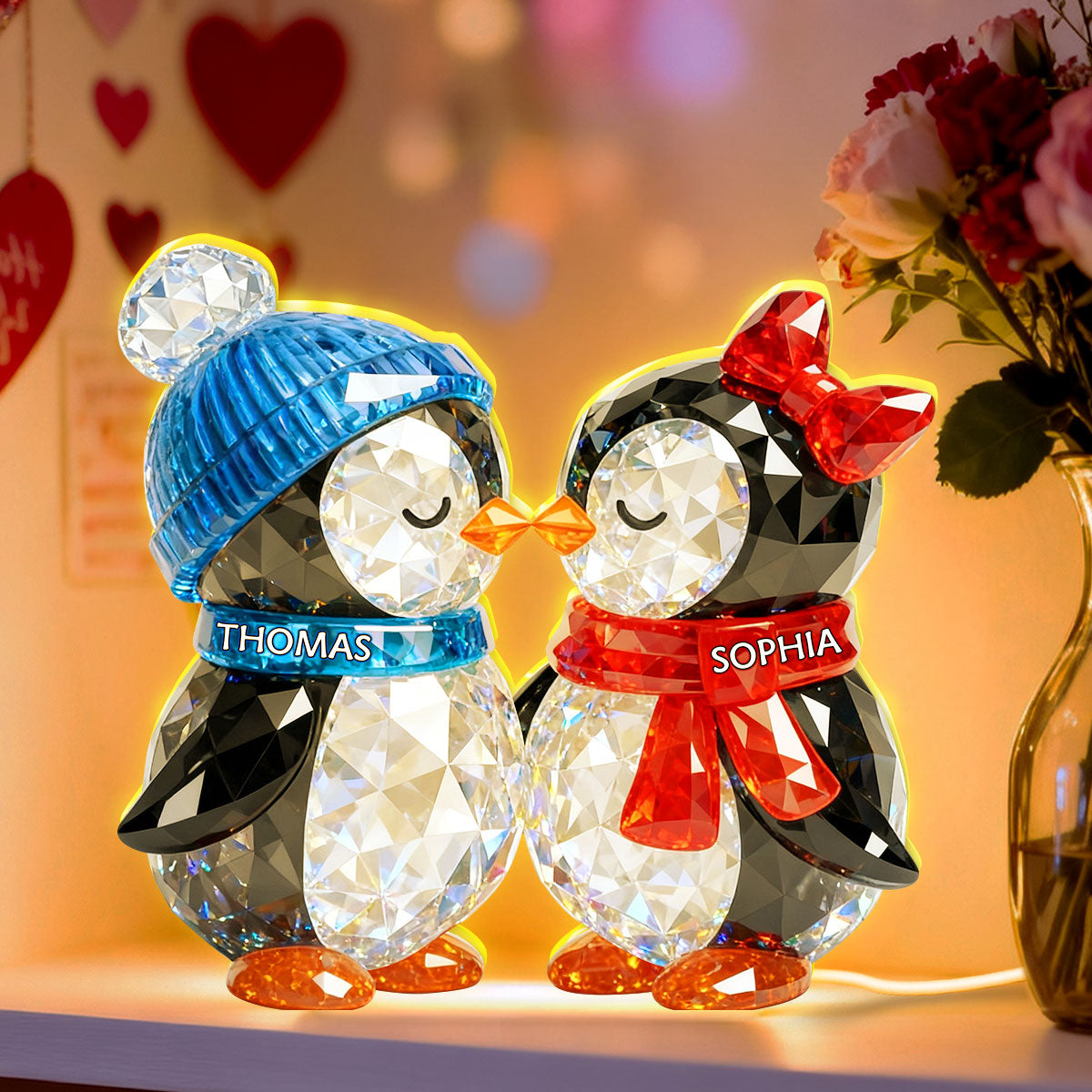 Penguin Couple Eternal Love - Personalized Light Box - Gift for Him, Gift for Her