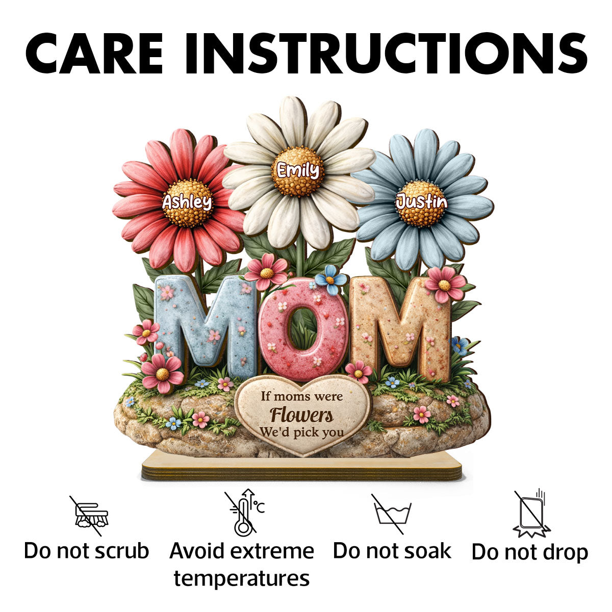 If Moms Were Flowers We'd Pick You - Personalized 2-Layered Wooden Plaque - Mother's Day Gift for Mom, Wife