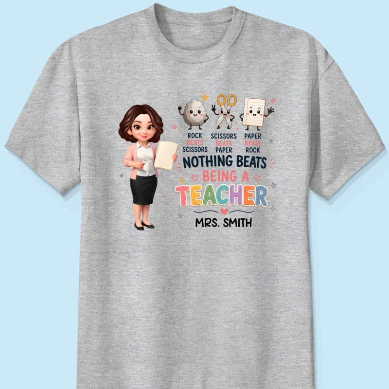 Rock Paper Scissors Nothing Beats Teacher - Personalized Shirt