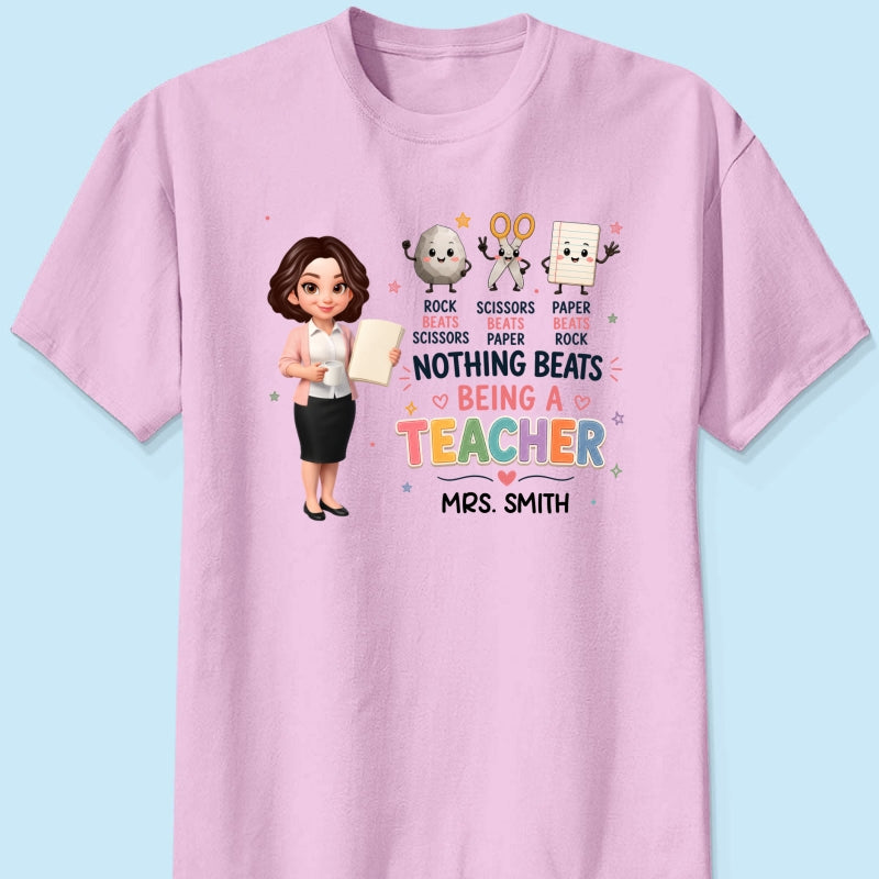 Rock Paper Scissors Nothing Beats Teacher - Personalized Shirt