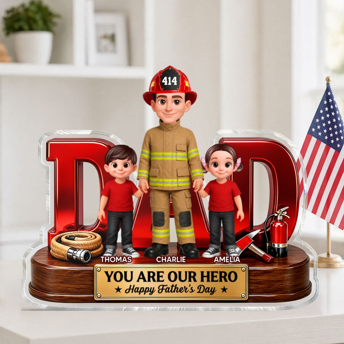 Proud Firefighter Dad You Are Our Hero - Personalized Acrylic Block Plaque -  Gift For Dad, Husband