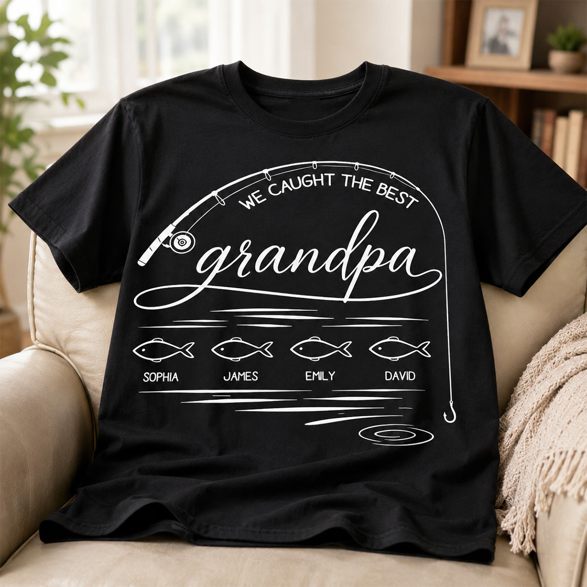Fishing Dad Grandpa Best Catch Outline Style - Personalized Shirt