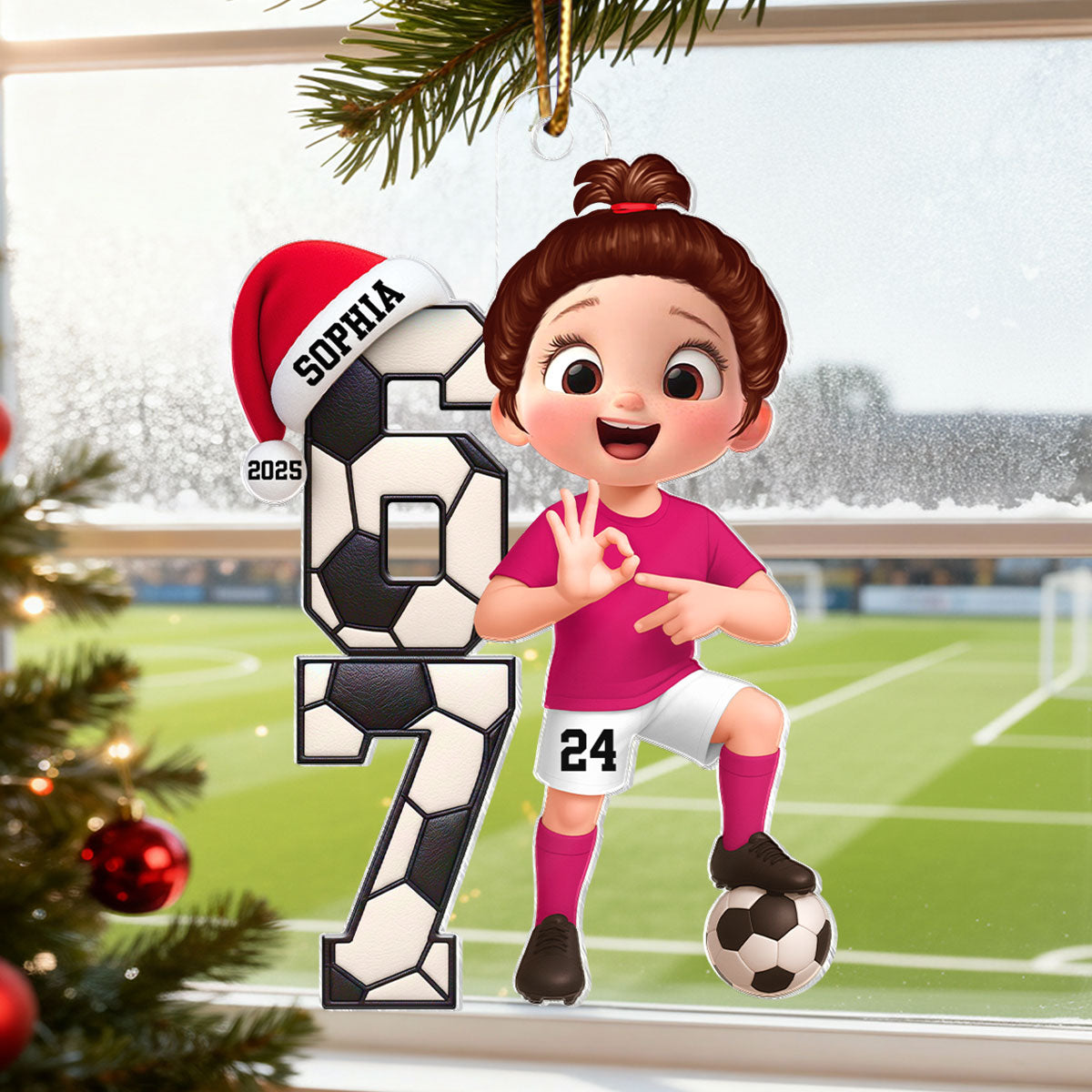 Soccer Boy and Girl Custom Six Seven 67 - Personalized Acrylic Ornament - Teen Slang Funny Tree Decor, Funny Teen Grandkid Gift