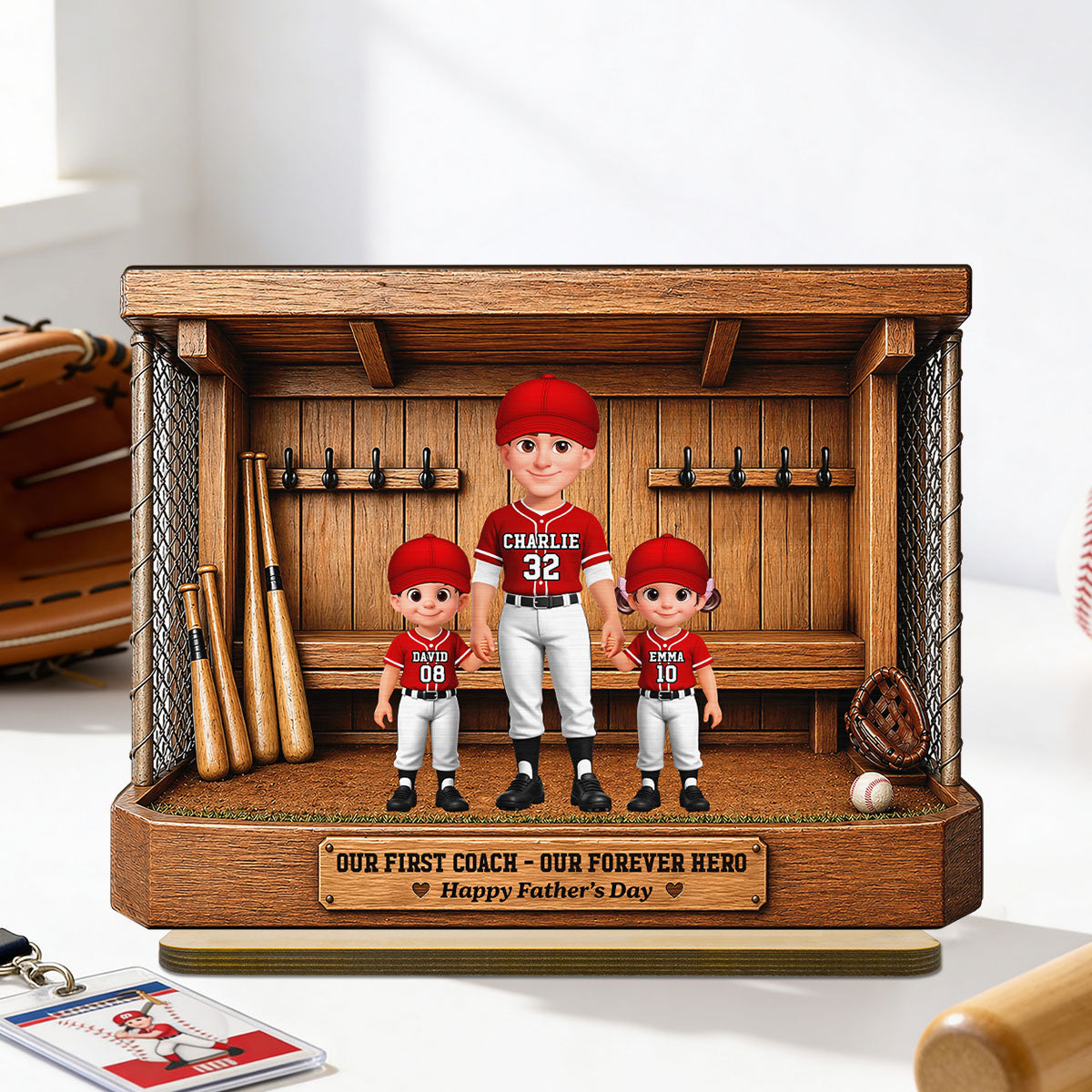Baseball Dugout Dad And Kids We Caught The Best Dad - Personalized 2-Layered Wooden Plaque -  Gift For Dad