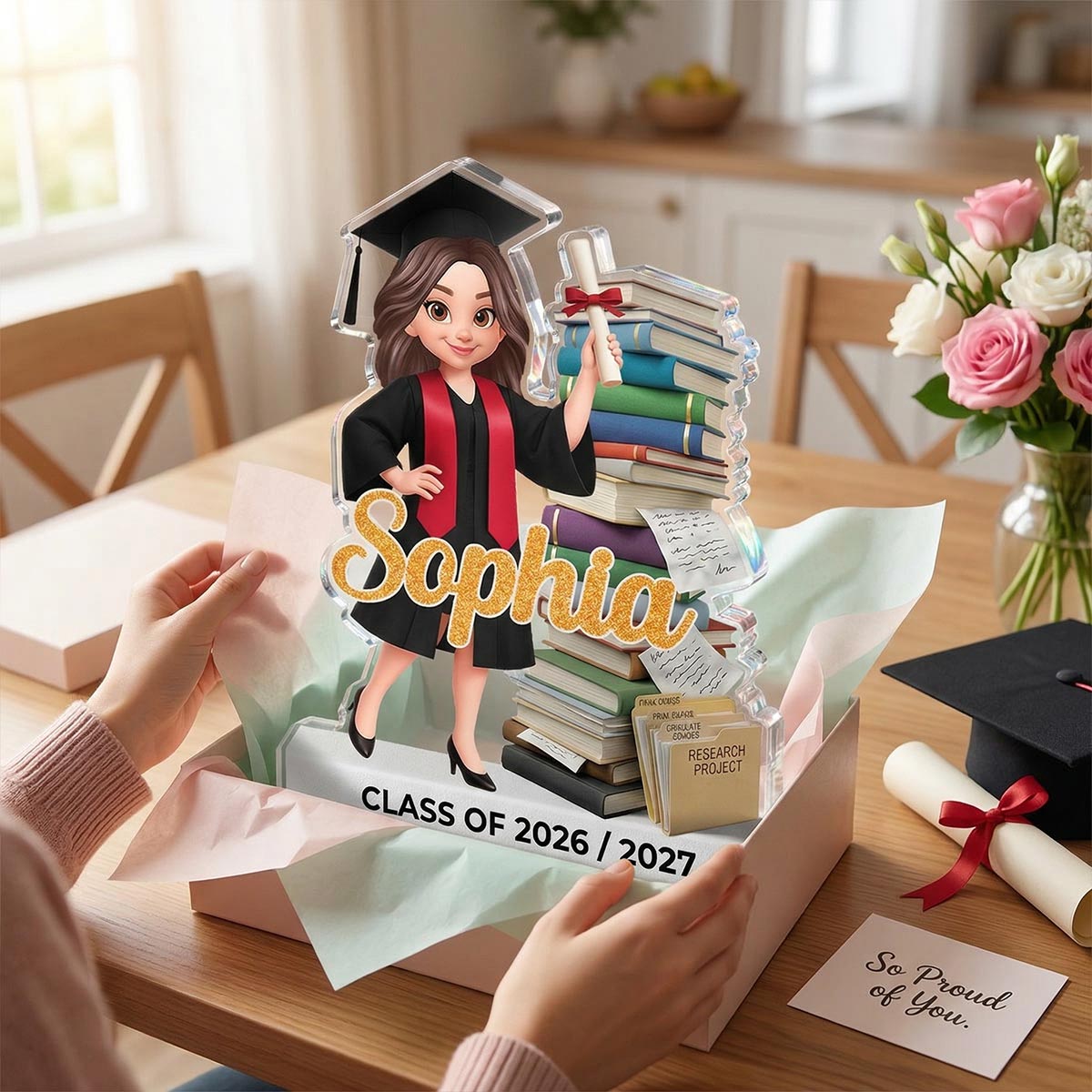 Senior Class Of 2026 2027 Stand By Stack Of Books 2D Flat - Personalized Acrylic Block Plaque - Graduation Gift For Graduates, Daughter, Son
