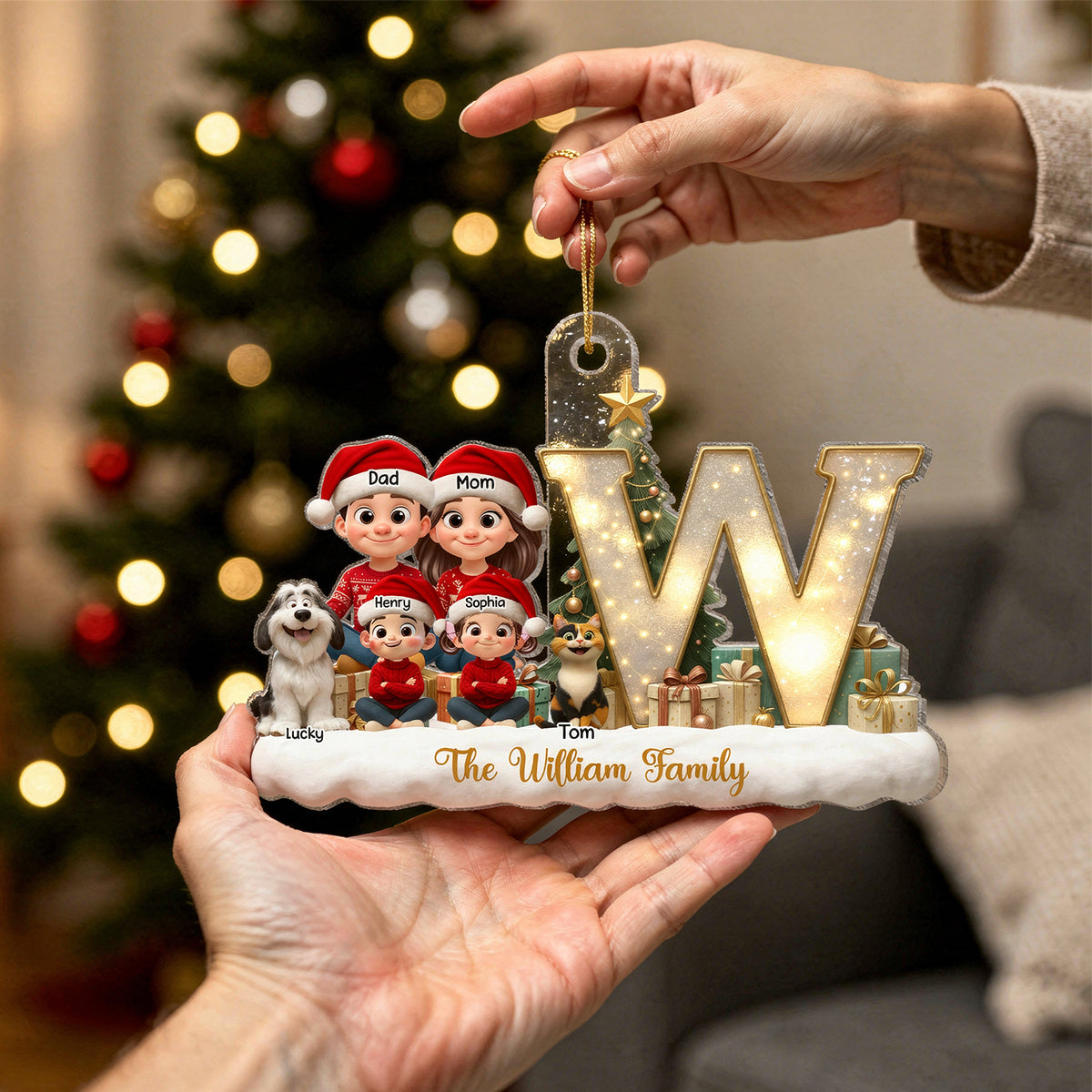 Family Name Initial Letter - Personalized Acrylic Ornament - Christmas Gift for Family