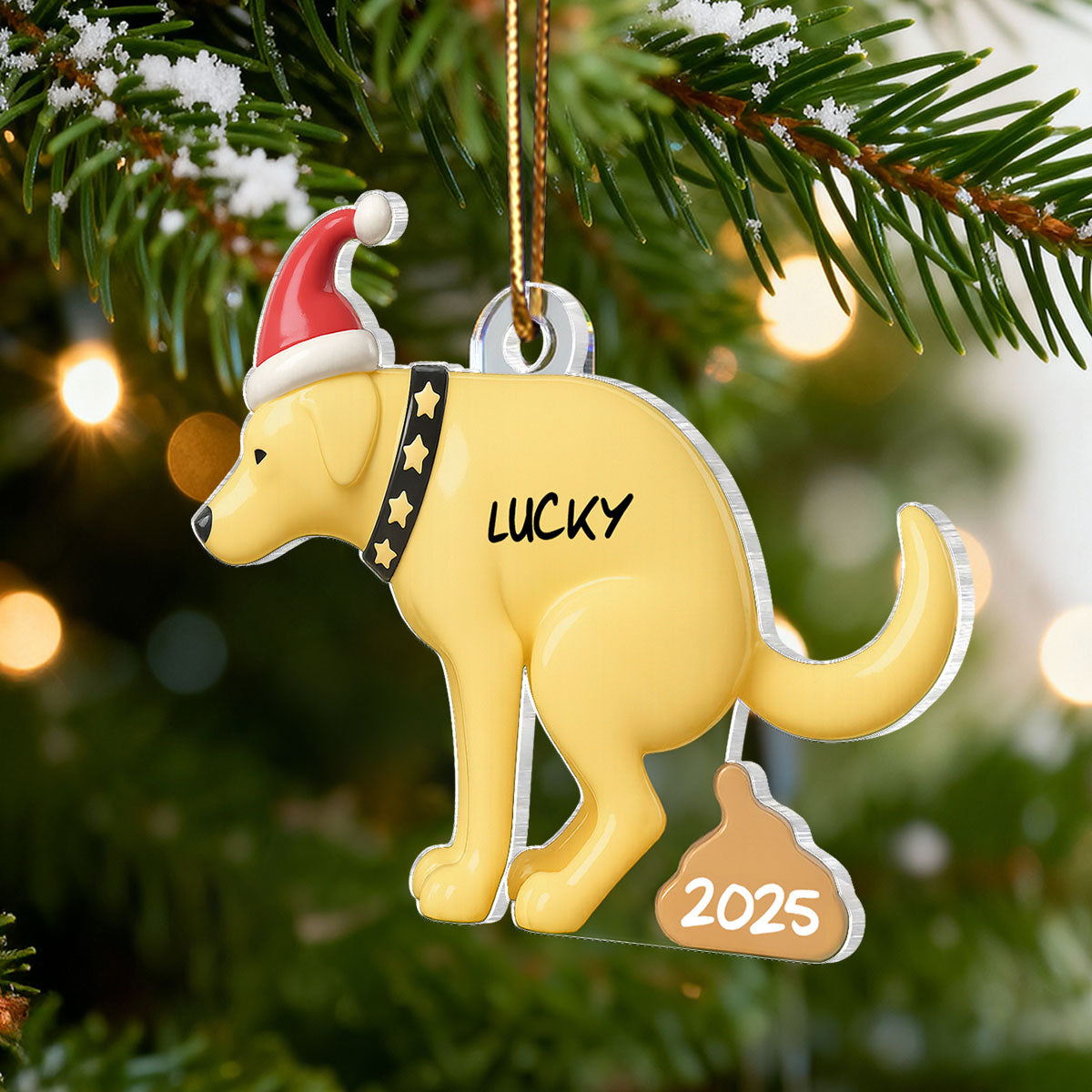3D Effect Labrador Dog Pooping - Personalized Acrylic Ornament - Funny Christmas Gag Gift, White Elephant Gift
