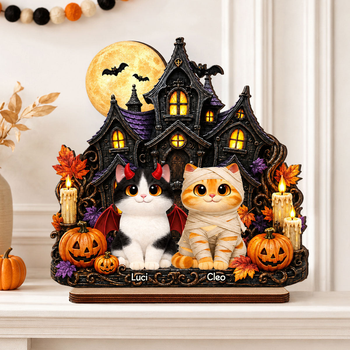 Trending Halloween Cats - Personalized 2-Layer Wooden Plaque - Halloween Gift For Cat Lovers