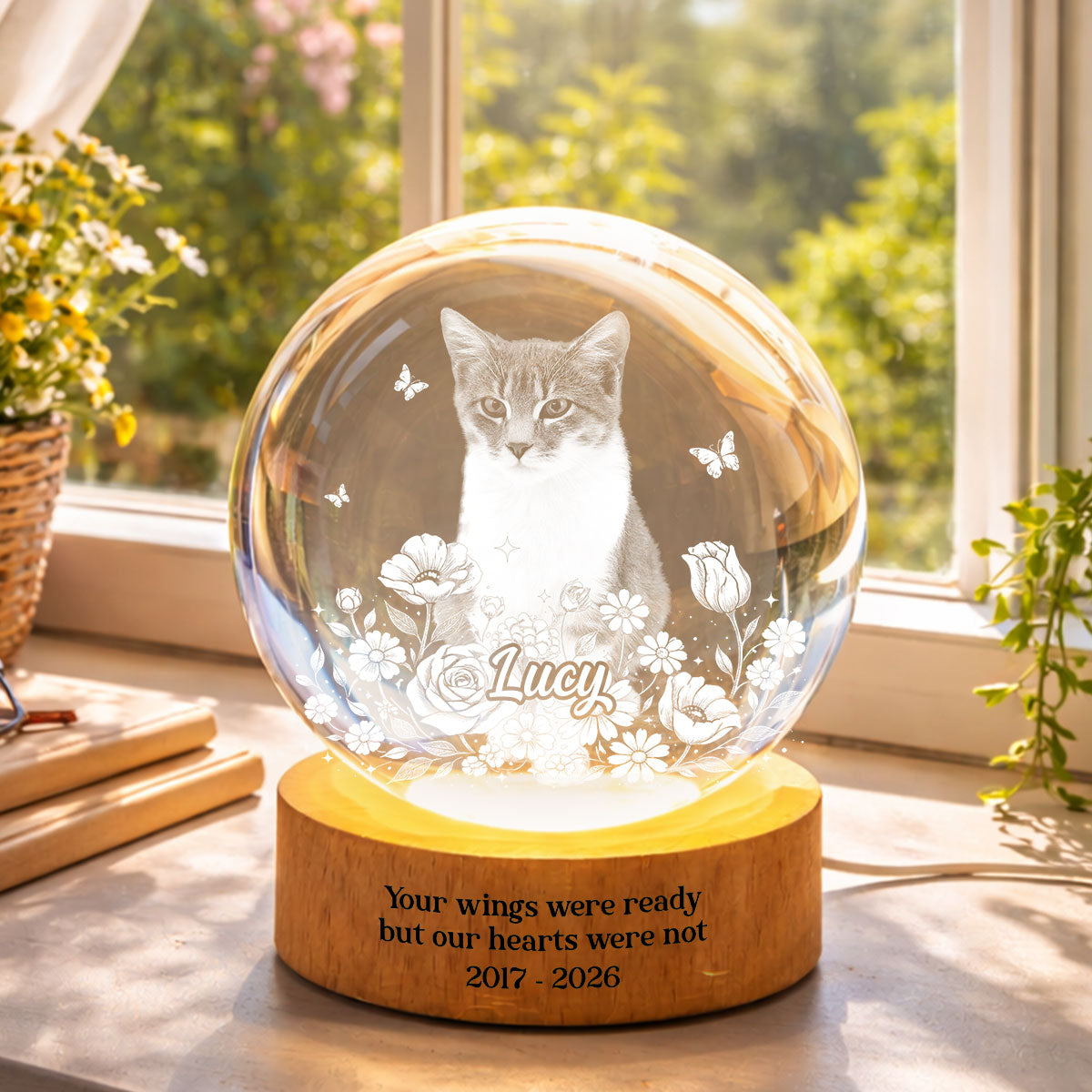 Custom Pet Portrait - Personalized Crystal Ball LED Night Light - Heartfelt Gift for Pet Lovers, Memorial Gift, Pet Remembrance