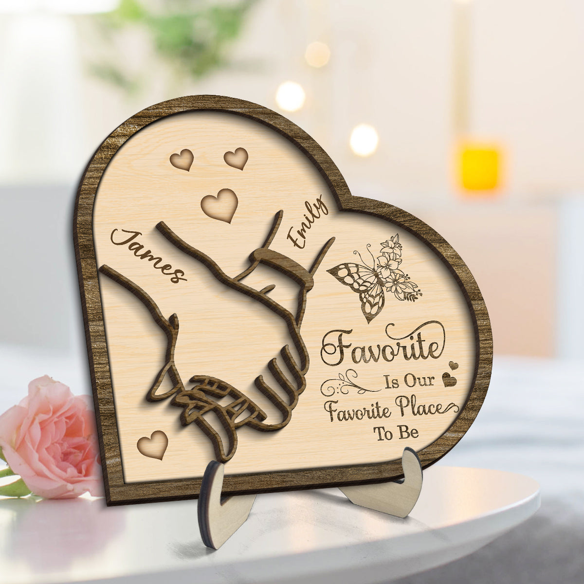 Together Is Our Favorite Place To Be - Personalized 2-Layered Wooden Plaque - Anniversary, Valentine's Day Gift, Gift For Him, Gift For Her