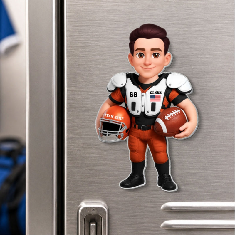 American Football Players Boy & Girl - Personalized Acrylic Locker Magnet - Back To School Gift For Daughters, Sons, Grandkids, Teenagers, Teen Girl, Teen Boy