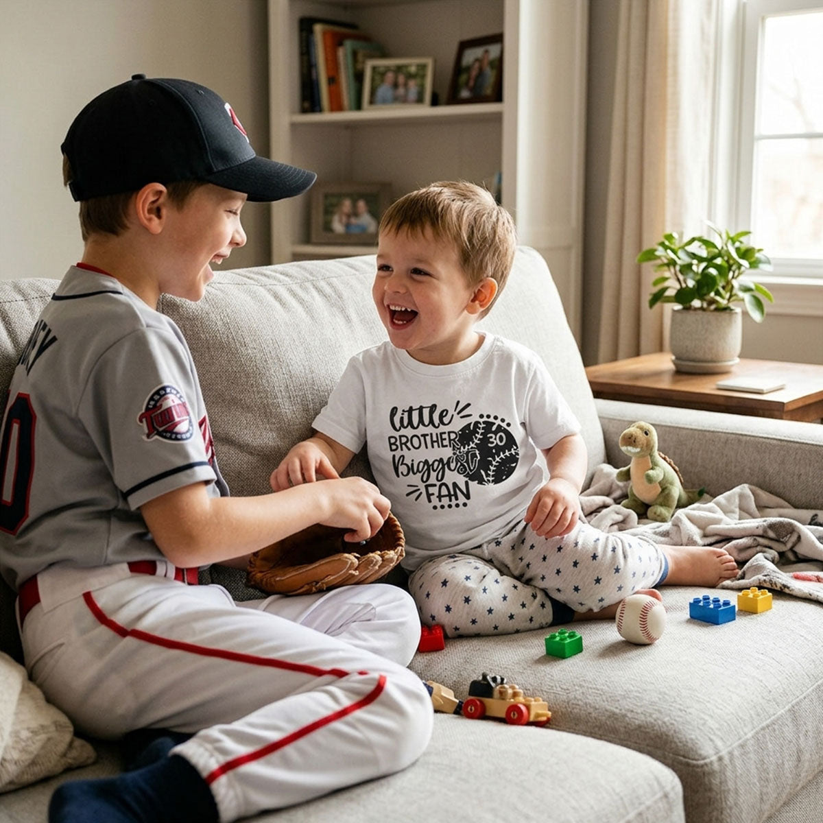 Little Sister Little Brother Biggest Fan - Personalized Kid Shirt - Baseball Little League Game Day Light Color Shirt