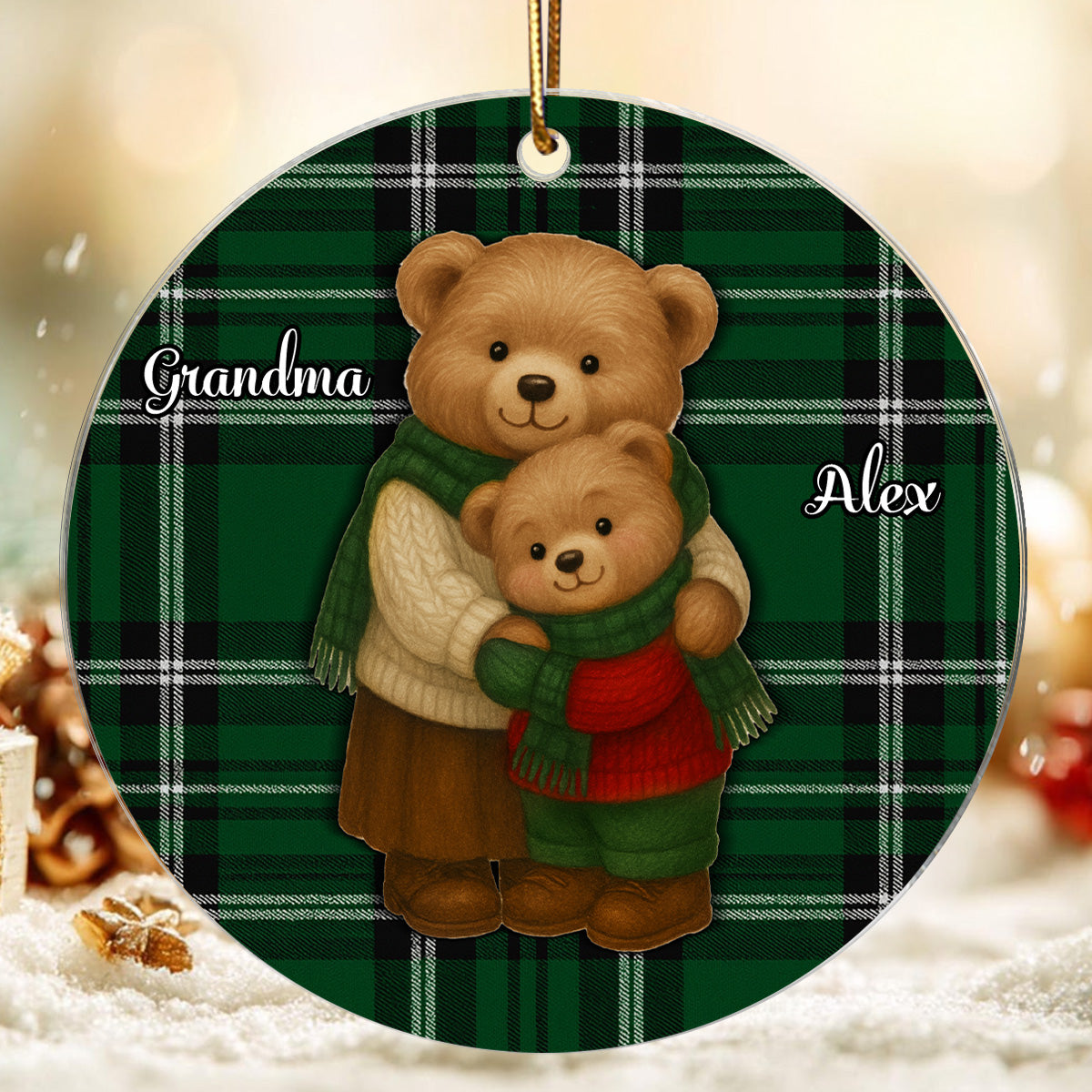 Heartwarming Teddy Bear Grandma Hugging Grandkid - Personalized Acrylic Ornament - Gift For Grandkids, Granddaughter, Grandson