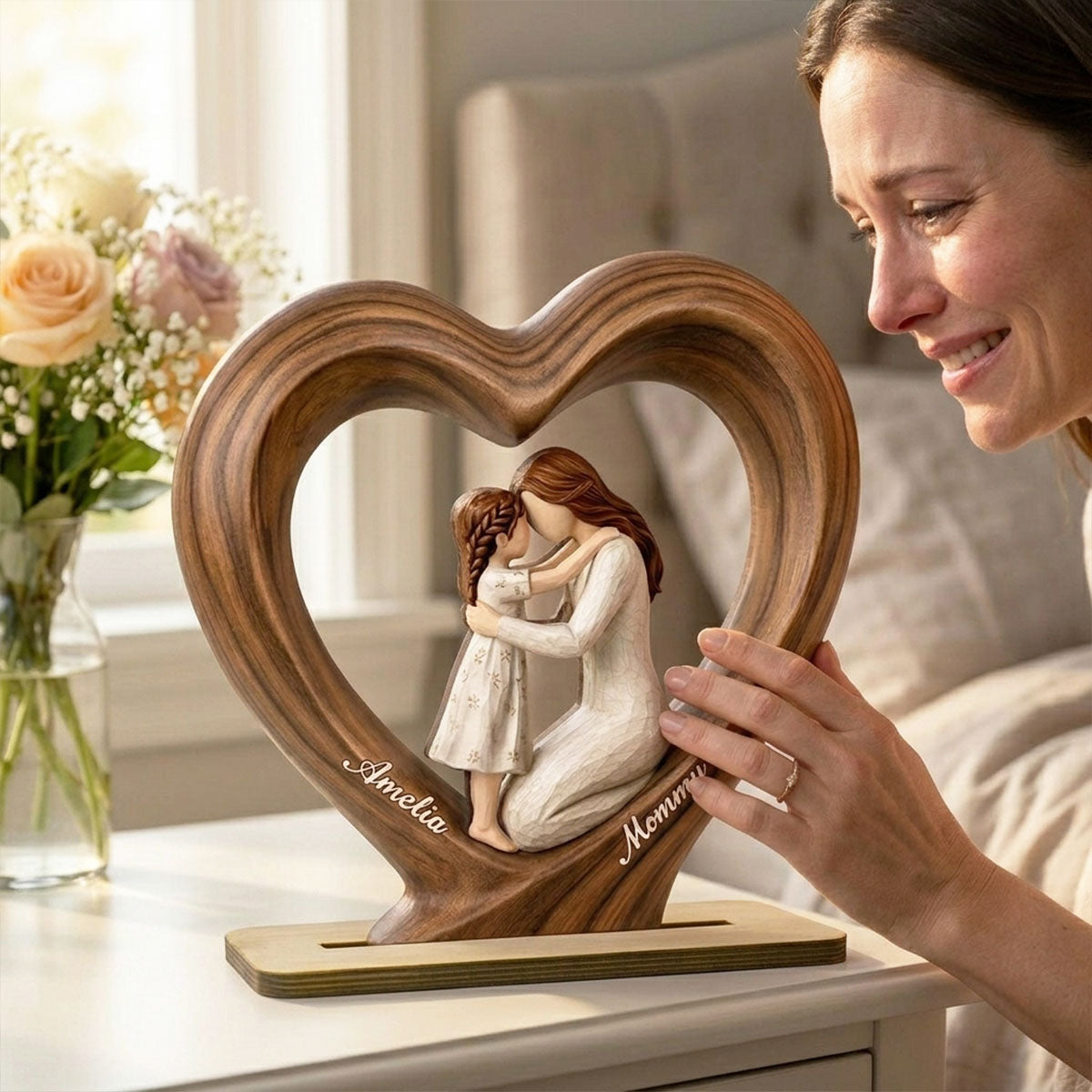 Mom and Daughter Son - Personalized 2-Layered Wooden Plaque - Mother's Day Gift for Mom, Wife