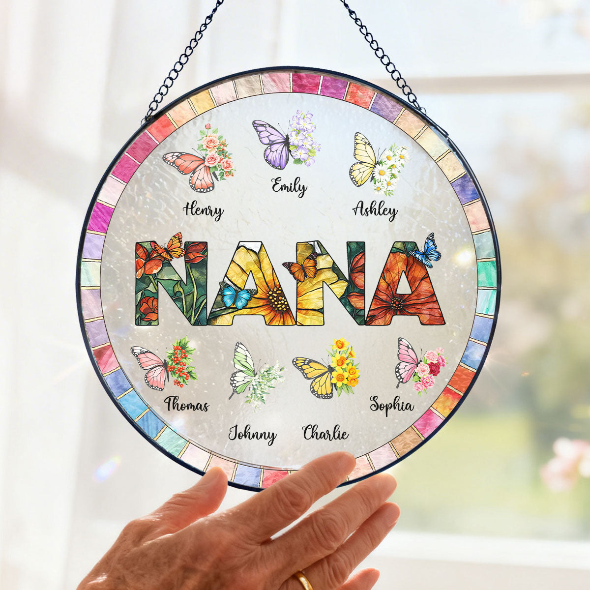 Grandma Butterfly with Grandkids' Names - Personalized Suncatcher - Mother's Day Gift for Mom, Grandma, Wife