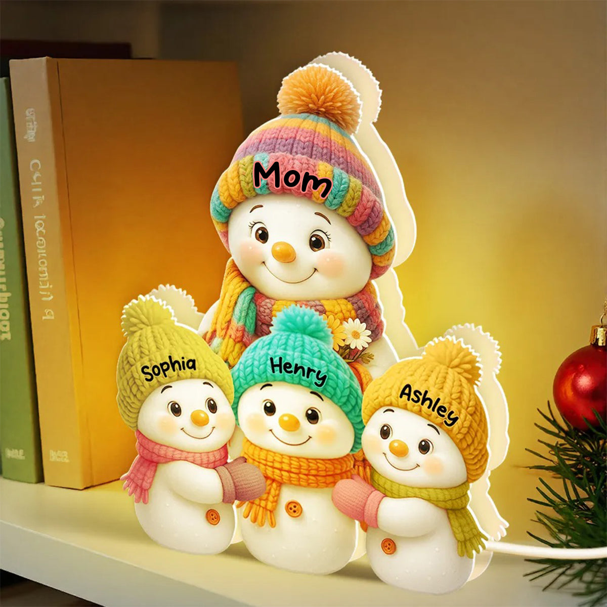 Snowman Mom, Dad, Parents and Kids Personalized Light Box - Holiday Family Keepsake