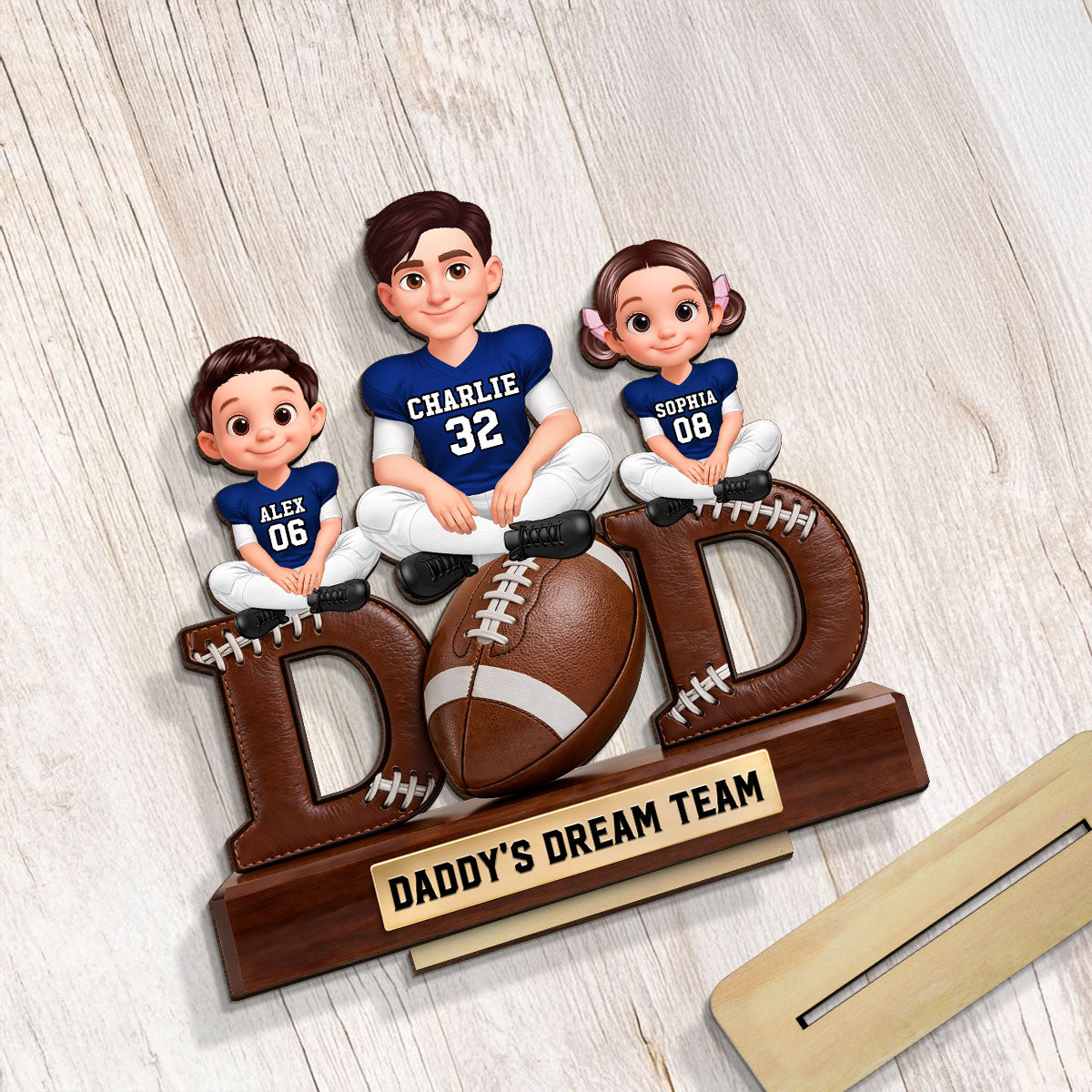 American Football Daddy's Dream Team - Personalized 2-Layered Wooden Plaque -  Gift For Dad