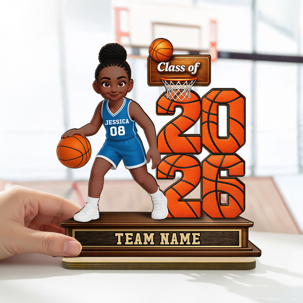 Basketball Senior Playing On Court Class Of 2026 2027 - Personalized 2-Layered Wooden Plaque - Graduation Gift For Son, Daughter