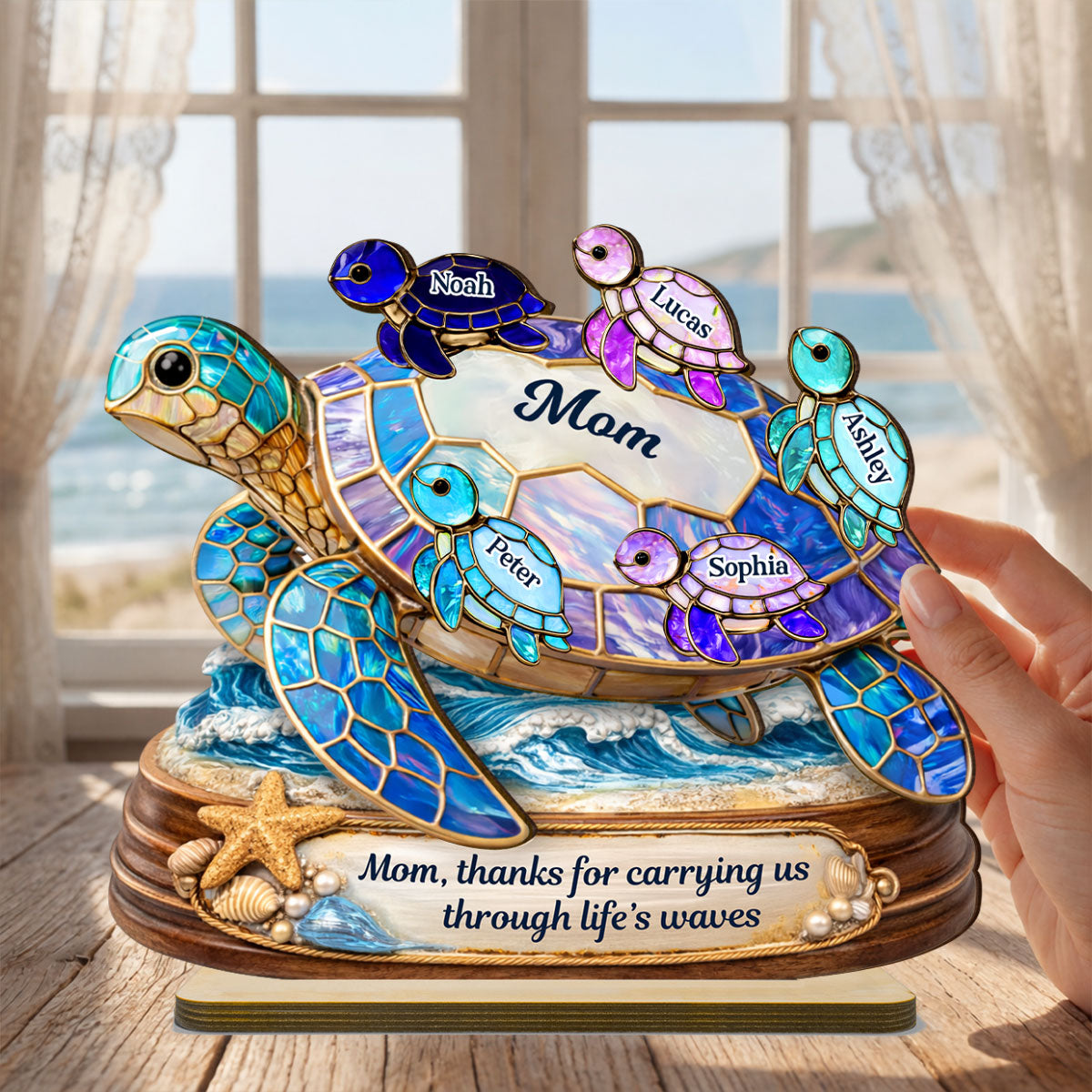 Thanks for Carrying us Through Life's Waves - Personalized 2-Layered Wooden Plaque - Heartfelt Mother's Day Gift for Mom, Wife